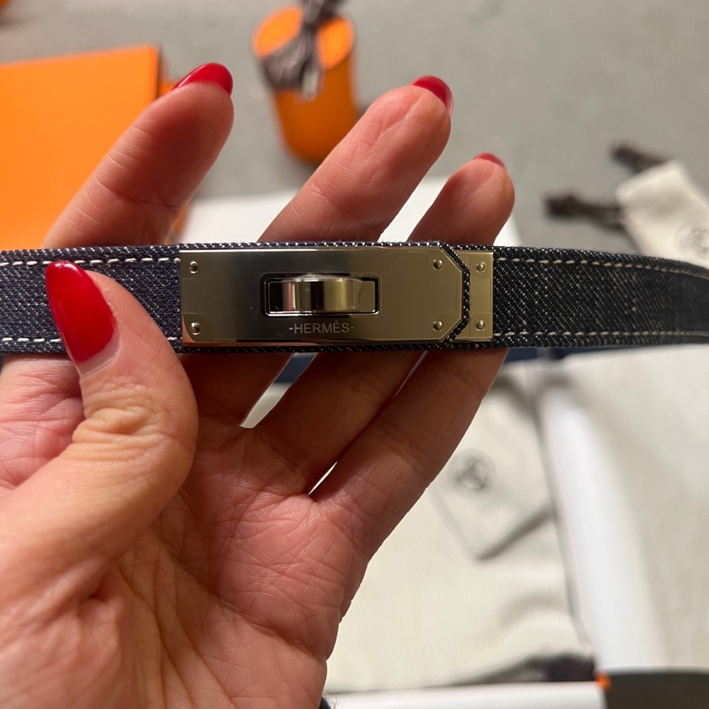 HERMES DENIM CLASSIC LEATHER BLUE JEAN KELLY BELT  NEW - Picture 3 of 7